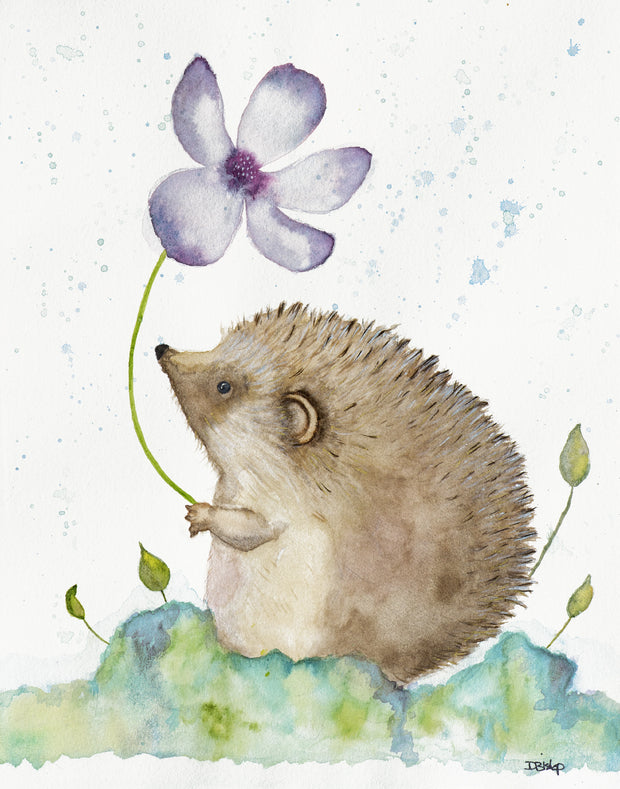 Hedgehog With Flower Original Painting