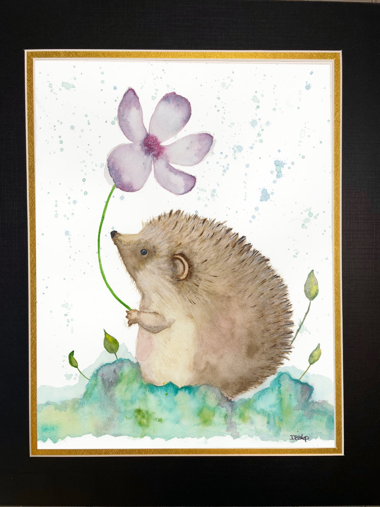 Hedgehog With Flower Original Painting