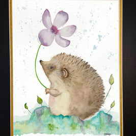 Hedgehog With Flower Original Painting