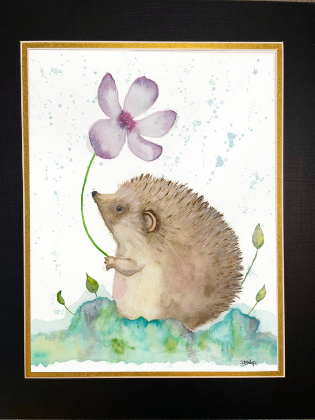 Hedgehog With Flower Original Painting